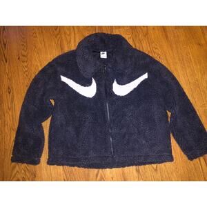 NEW Nike Sportswear Swoosh Sherpa Jacket Thunder Blue White Women’s Size Small